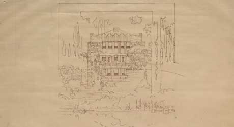 Detail from Joshua G. Melson residence, Rock Crest, Mason City, Iowa, 1912. Black ink over pencil on buff paper. National Library of Australia PIC/7456   