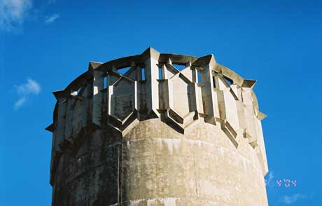 Decorative detail at the top of one of the two water towers at Leeton, 2004. Photographer Noel Thomson
