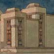 Detail from Pioneer Press Building, Lucknow, perspective drawing by Marion Mahony Griffin, 1936. Avery Architectural and Fine Arts Library, Columbia University